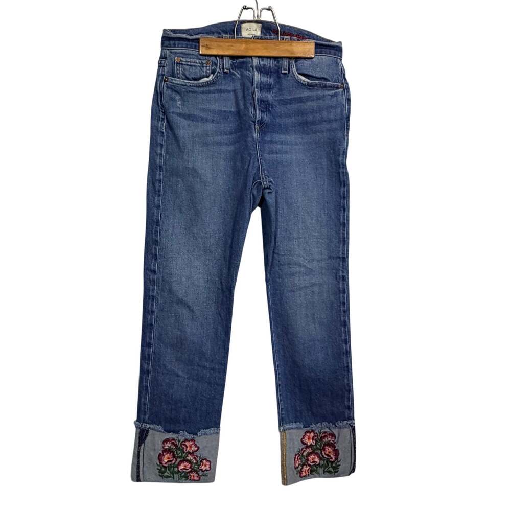 Alice + Olivia Embroidered High Rise Girlfriend Floral Denim EUC Size 29